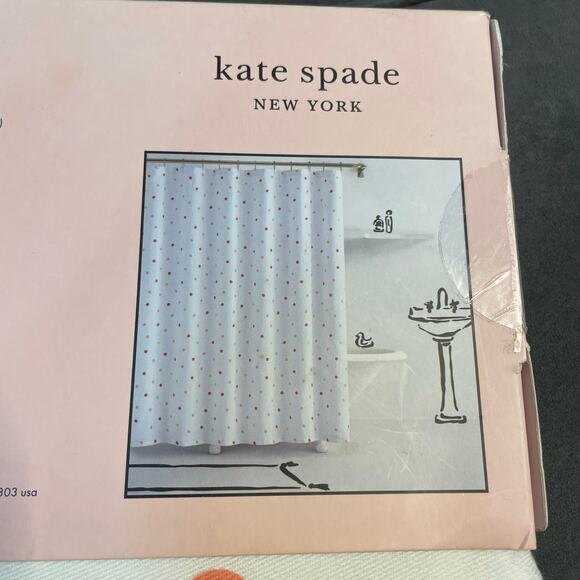 Kate Spade New York Fabric Shower Curtain Pink Yellow Dot 72x72 Modern Bathroom - Picture 11 of 13